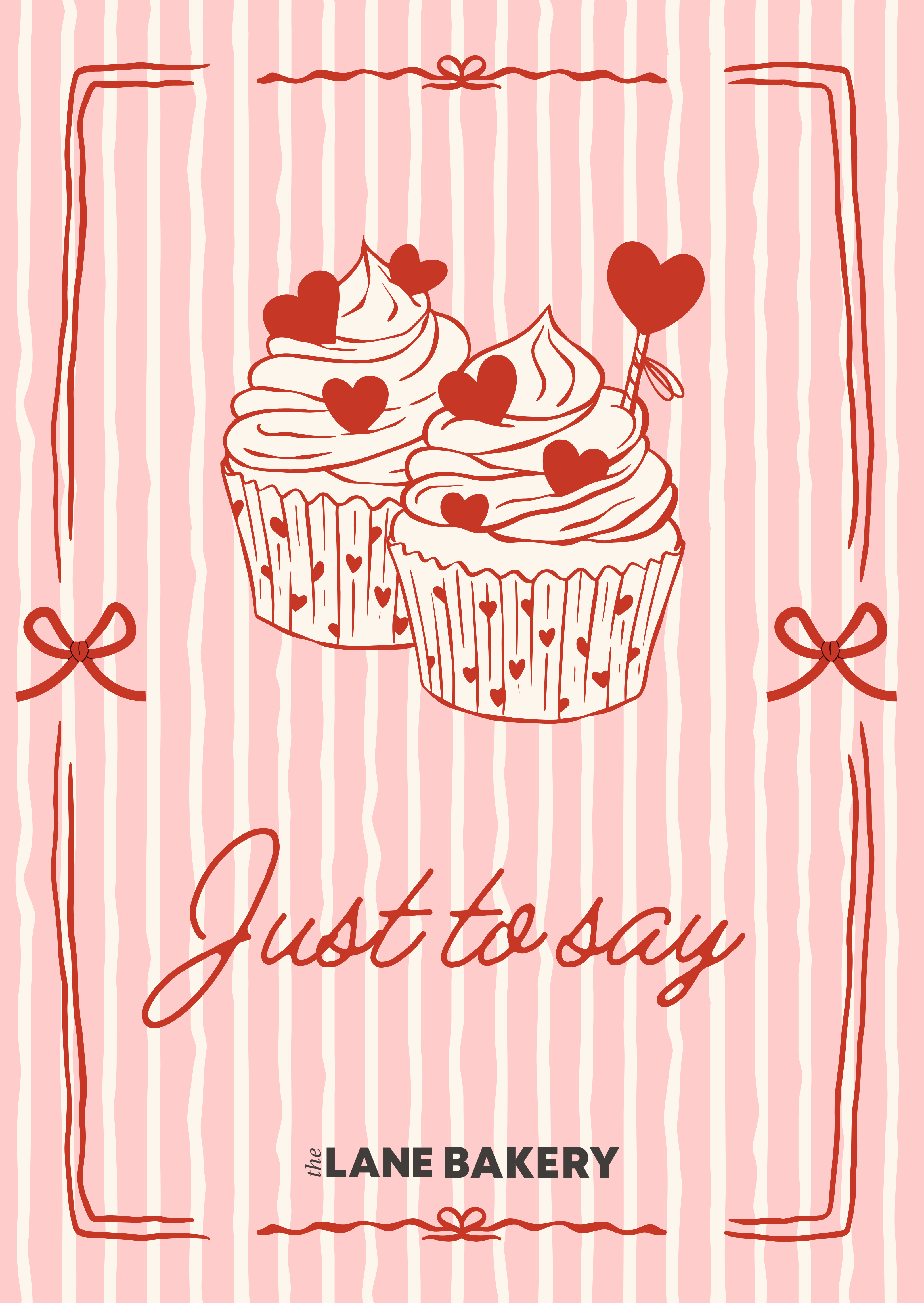Cake Cards design featuring two cupcakes with hearts and a cute message for celebrations.